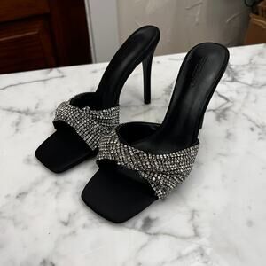 Tony Bianco Fringe Crystal Black High Heel Siletto Shoes sz 6.5 NWOB
